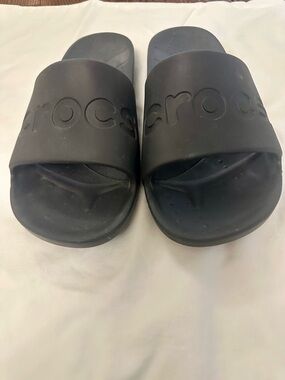 Croc Slides in Black - Logo Band Slip-Ons